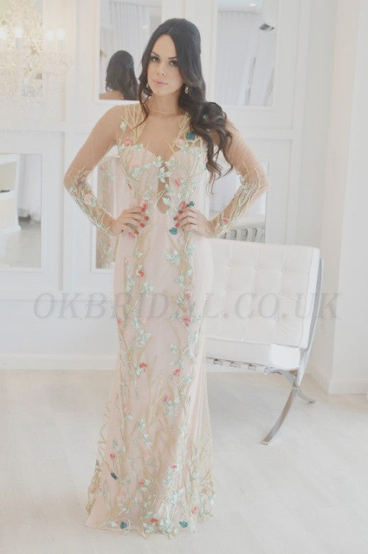 Long Sleeve Prom Dress, Tulle Prom Dress, Cheap Prom Dress, Applique Prom Dress, KX20