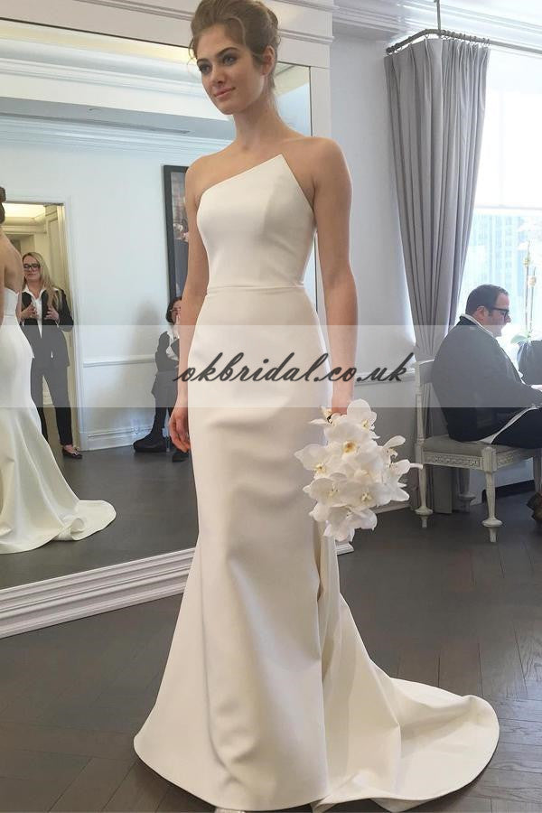 Charming Satin Wedding Dress, Simple Design Backless Mermaid Wedding Dress, KX210