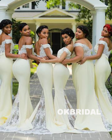 Long Off Shoulder Lace Bridesmaid Dress, Mermaid Backless Bridesmaid Dress, KX778