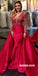 Custom Made Red Long Sleeve Beaded Backless Deep V-neck Prom Dresses, FC1952