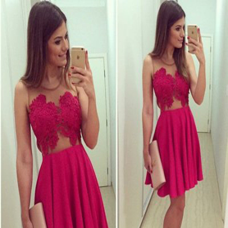 Blush red lace simple tight freshman for teens casual homecoming prom dress,BD00103