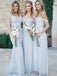 Mismatched Different Styles Chiffon Light Blue A Line Cheap Bridesmaid Dresses, WG104