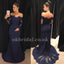 Off Shoulder Long sleeve Prom Dress, Satin Tulle Prom Dress, Applique Mermaid Prom Dress, KX107