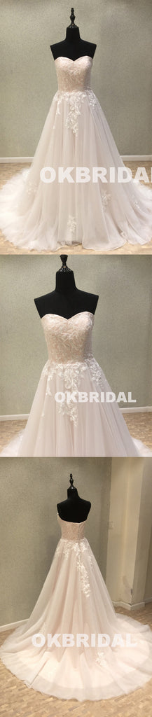 Sweet Heart Backless Applique Wedding Dresses, Tulle A-Line Lace Wedding Dresses, KX1094