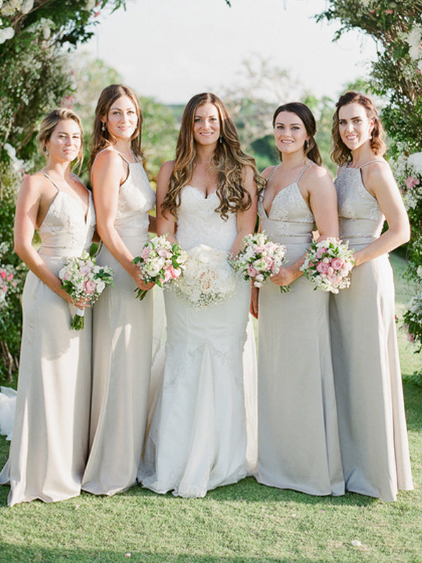 Charming Mismatched Sheath Bridesmaid Dresses, Long Backless Soft Satin Bridesmaid Dresses, KX1139