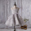 Cute Light Grey Organza Bustled Flower Little Girl Dresses, Cheap Flower Girl Dresses, FG057