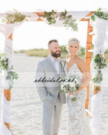 Lace V-neck Wedding Dress, Spaghetti Straps Backless Wedding Dress, Sexy Bridal Dress, Charming Wedding Dress, KX122