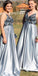 Charming Spaghetti Straps V-Neck Beaded A-Line Satin Backless Prom Dresses, KX1244