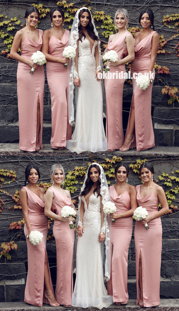 Sexy Slit Backless Bridesmaid Dress, Charming Spaghetti Strap Mermaid Bridesmaid Dress, KX1335