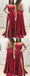 Red Spaghetti Straps Backless Prom Dress, A-Line Slit Sleeveless Prom Dress, KX133