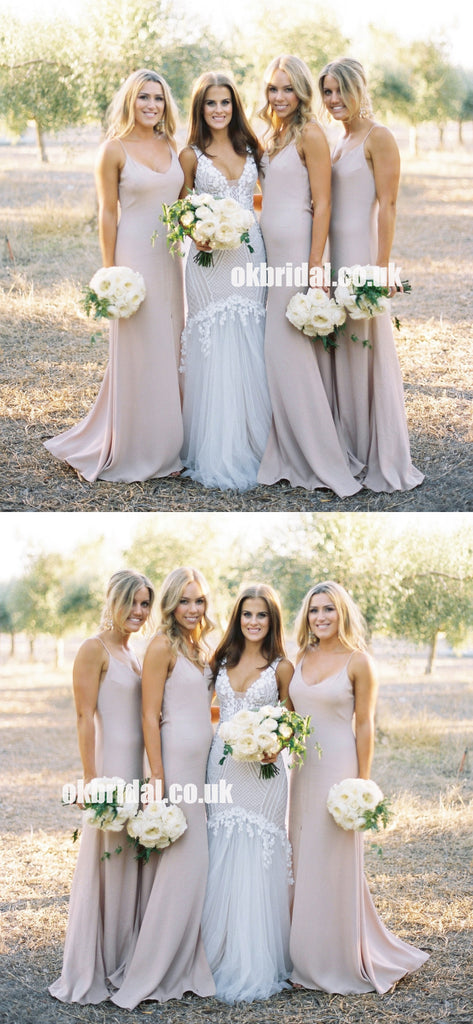 Jersey Slit Sleeveless Bridesmaid Dress, Sexy V-Neck Spaghetti Straps Bridesmaid Dress, KX1395