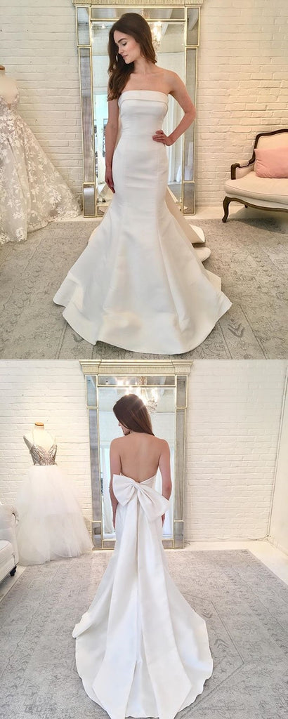 Straight Neckline Satin Backless Mermaid Wedding Dress with Bow-Knot, FC1584