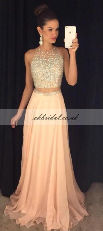 Sleeveless Prom Dress, Beaded Chiffon Prom Dress, A-Line Prom Dress, KX158