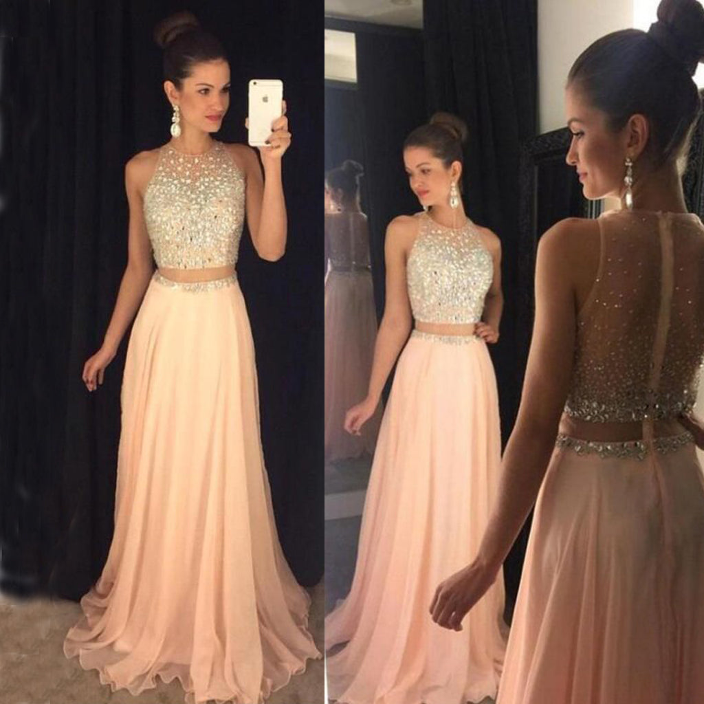 Sleeveless Prom Dress, Beaded Chiffon Prom Dress, A-Line Prom Dress, KX158