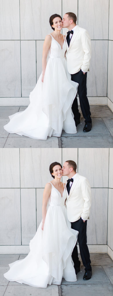 Elegant V-Neck Backless A-Line Beach Wedding Dress, FC1646