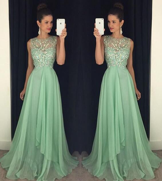 Sexy Open back Evening Prom Dresses, Beaded prom Dress, Green Prom Dress,  dresses for Prom, sexy prom dresses 2017, 17015