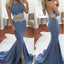 Sexy Two Pieces Mermaid Evening Prom Dresses, Long Backless Blue Party Prom Dress, Custom Long Prom Dresses, Cheap Formal Prom Dresses, 17073