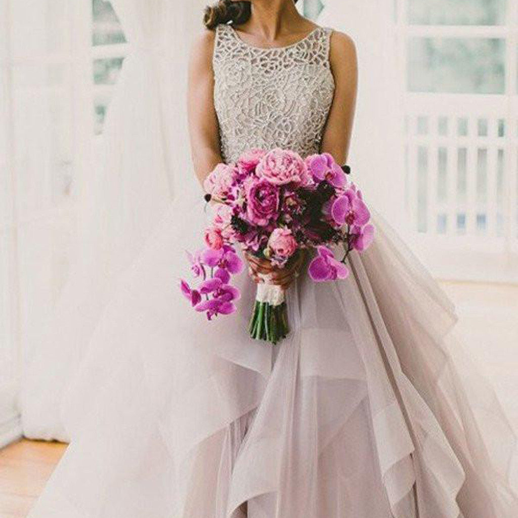 A line Scoop Neckline Organza Wedding Dresses, Long Custom Wedding Gowns, Affordable Bridal Dresses, 17115