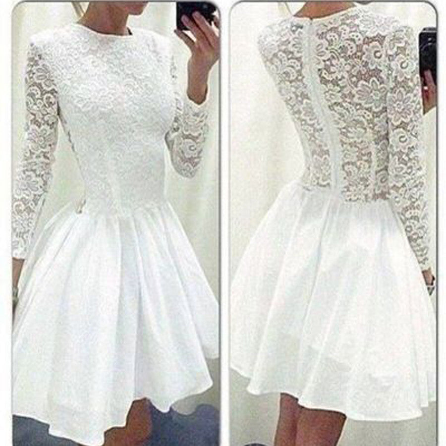 2017 Long Sleeve White lace tight special Rehearsal homecoming prom dresses, BD00175