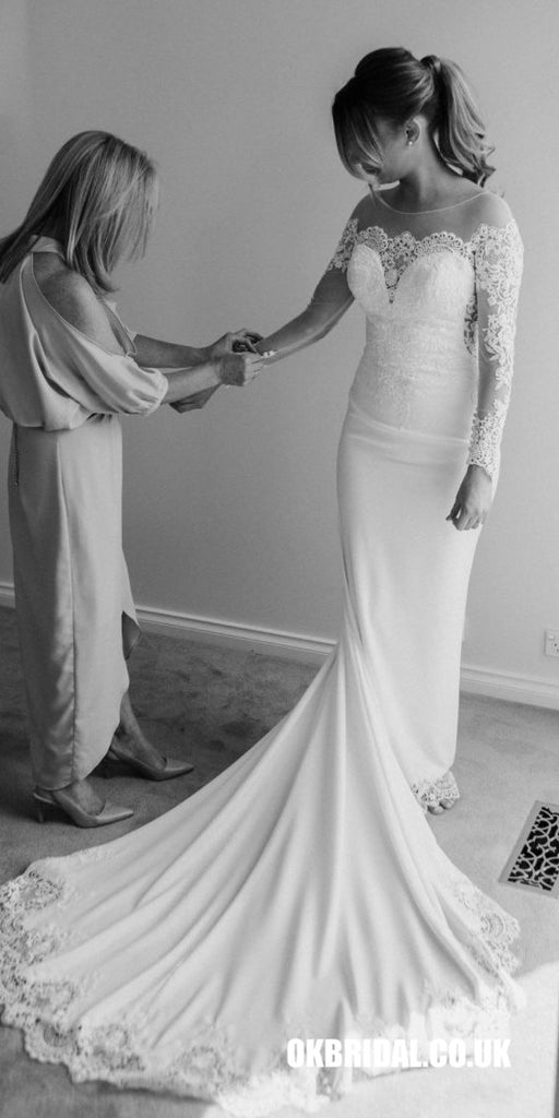 Honest Long Sleeve Mermaid Lace Charming Long Wedding Dress, FC1768