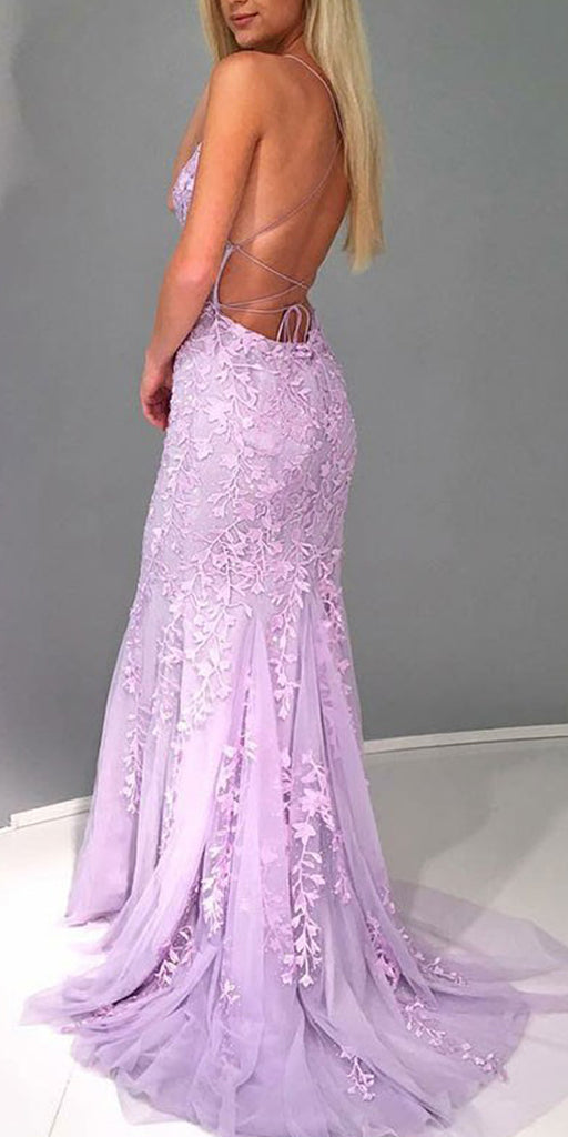 New Arrival Mermaid Tulle Backless Applique Prom Dresses, FC1859