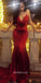 Sexy Mermaid Backless Straps Applique Red Prom Dress, FC1919