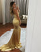 Gold Charming Mermaid Backles Prom Dresses, Sweet Heart Beaded Soft Satin Prom Dresses, KX192