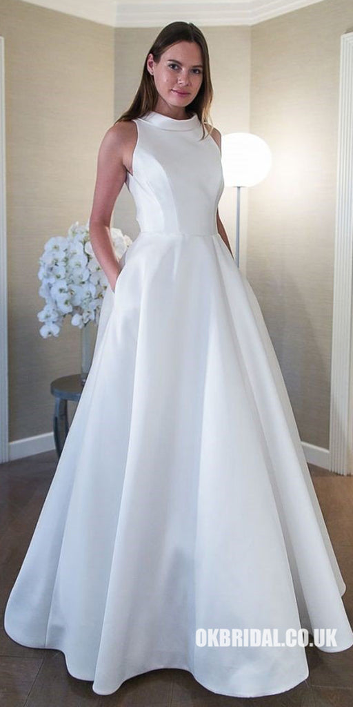 Elegant Satin A-line Sleeveless Open-Back Wedding Dress, FC2060