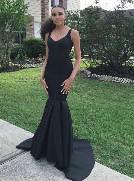 Charming Black Long Prom Dress, Sexy Mermaid Backless Jersey Prom Dress, KX209