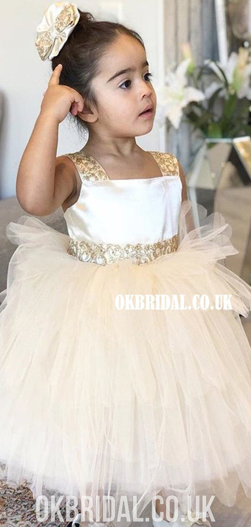 Cute A-line Tulle Flower Girl Dresses, Applique Little Girl Dresses, FC2106