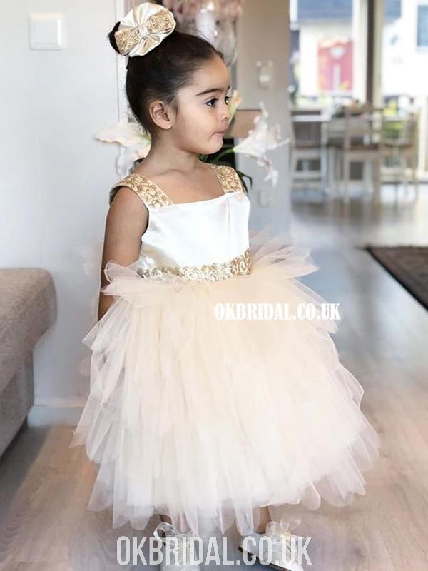 Cute A-line Tulle Flower Girl Dresses, Applique Little Girl Dresses, FC2106