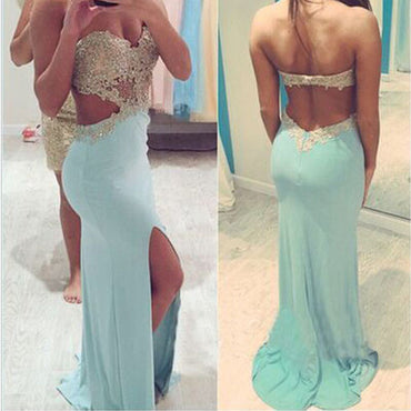 Most Popular Junior Backless Sexy Mermaid Blue Sweet Heart Long Prom Dress, WG209
