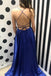 Royal Blue A-Line Sexy Slit Backless Long Elastic Satin Prom Dresses, FC215