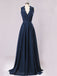 New Long Lace Top Bridesmaid Dresses, Navy Blue Chiffon Bridesmaid Dresses, 220062