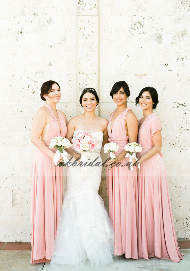 Convertible Soft Satin Bridesmaid Dress, Cheap Floor-Length Bridesmaid Dress, KX237