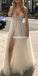 Charming A-Line Sleeveless Tulle Beaded Slit Backless Prom Dresses, FC2448