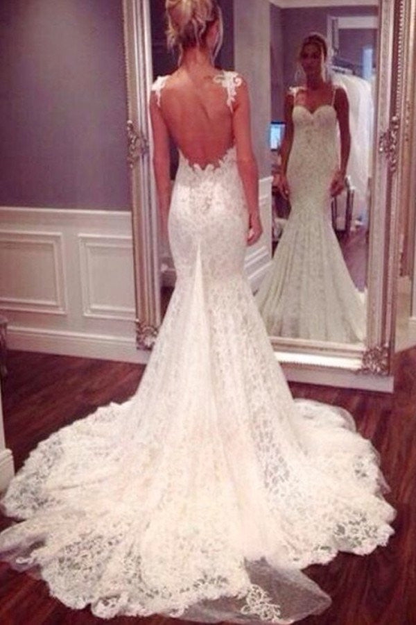 Sexy Backless Mermaid Lace Wedding Dresses,  2017 Long Custom Wedding Gowns, Affordable Bridal Dresses, 17109