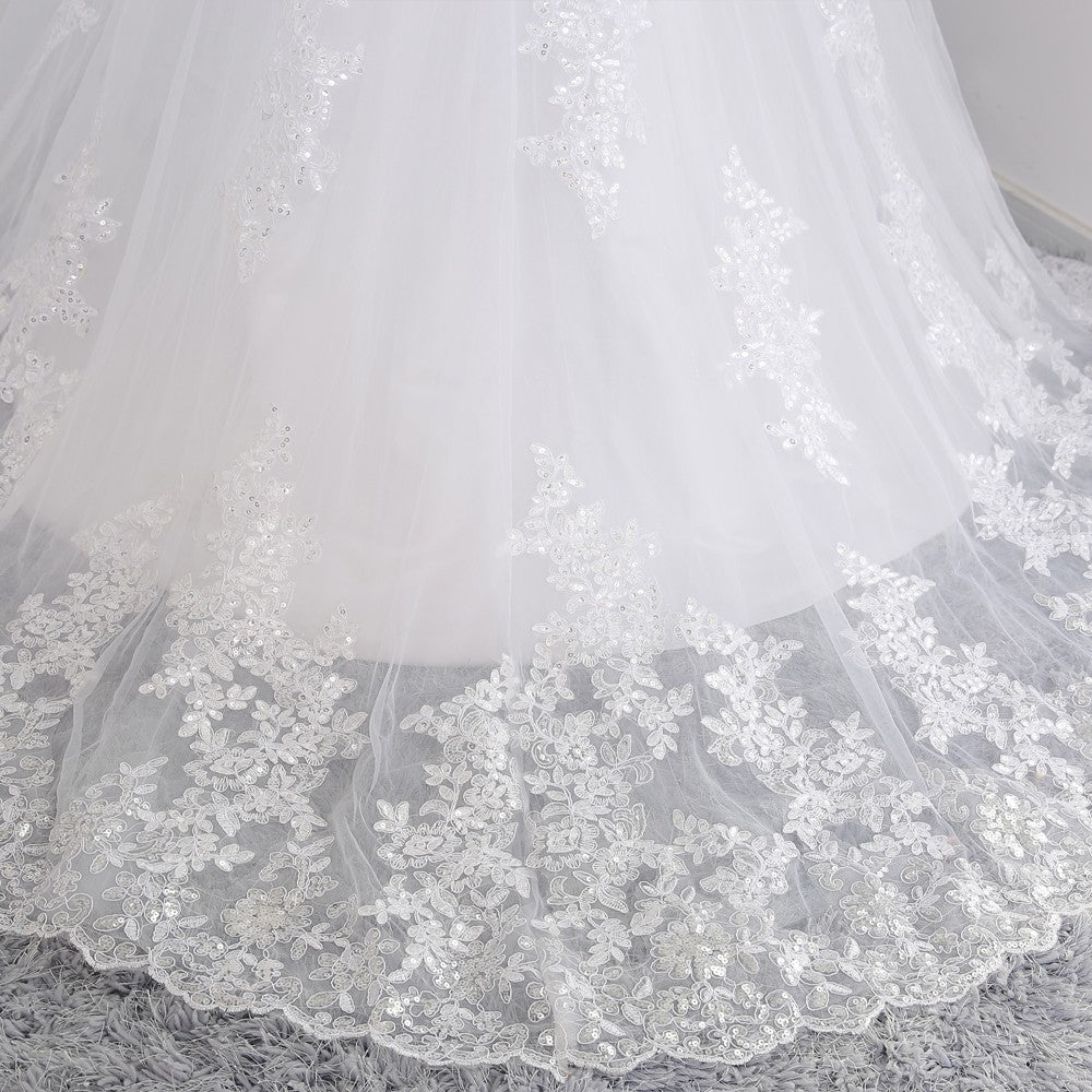 Lace Wedding Dress, Off Shoulder Long Sleeve Bridal Dress, Applique Sequin Wedding Dress, LB0283