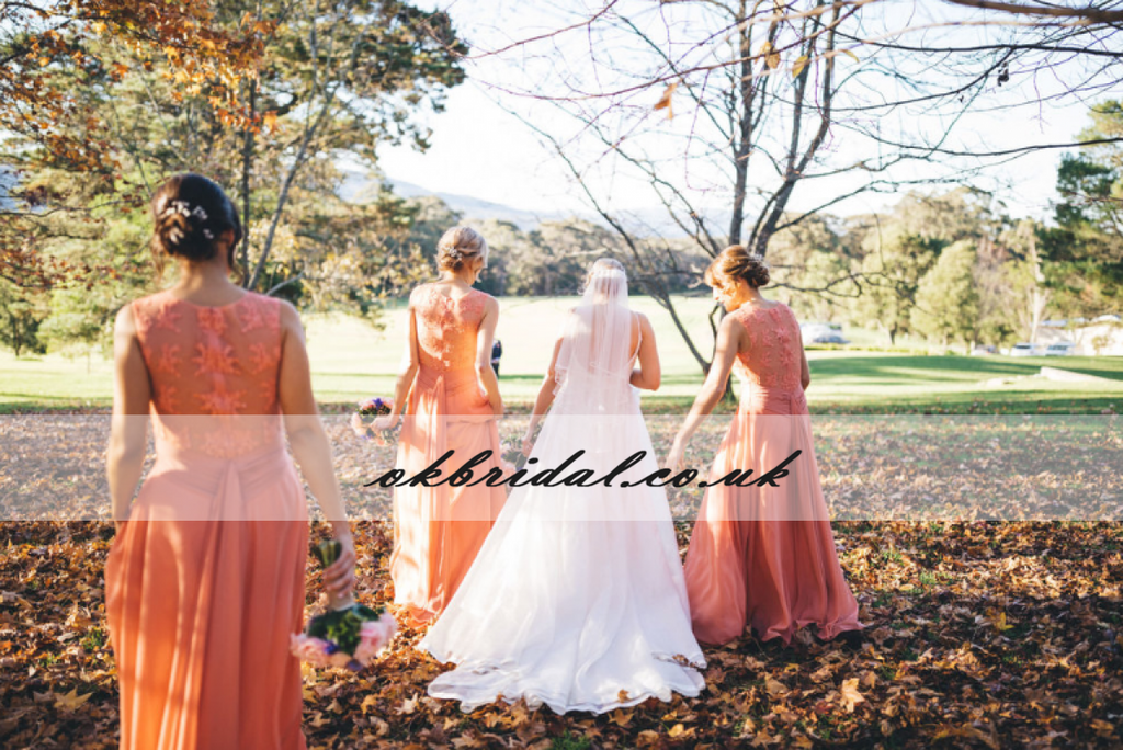 Coral Lace Top Sleeveless Bridesmaid Dress, Charming Chiffon Bridesmaid Dress, KX289