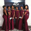 Burgundy Mermaid Sexy Floor Length Wedding Bridesmaid Dresses, WG332