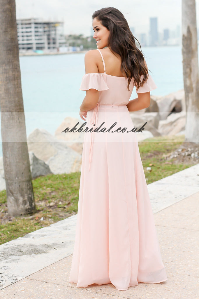 Spaghetti Straps Chiffon Bridesmaid Dress, Pink A-Line Bridesmaid Dress, KX333