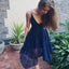 Spaghetti Straps Cheap Bridesmaid Dresses, Navy Blue Lace V-Back Bridesmaid Dresses, KX352