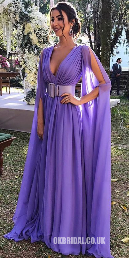 Sexy Deep V-Neck Chiffon A-Line Floor-Length Party Prom Dress, FC362