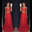 Red Chiffon A-Line Sleeveless Open-Back Beaded Prom Dress, FC375