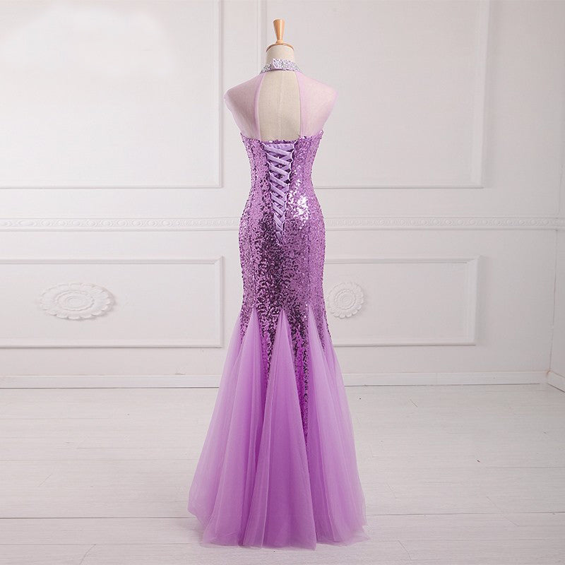 Long Prom Dresses, Sequin Prom Dresses, Sleeveless Prom Dresses, Halter Evening Dresses, Mermaid Prom Dresses , Floor-Length Prom Dress, Tulle Party Dress, LB0398