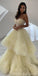 Pale Yellow A-line Spaghetti Straps Backless Tulle Prom Dress, FC4021