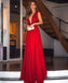 Red A-Line Backless Sexy Deep V-neck Beads Sleeveless Chiffon Prom Dress, FC409