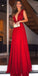 Red A-Line Backless Sexy Deep V-neck Beads Sleeveless Chiffon Prom Dress, FC409