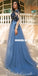 Charming Long Sleeves A-line Tulle Floor-length Applique Prom Dresses, FC4328