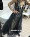 Charming A-line Beaded Sleeveless Tulle V-neck Backless Prom Dresses, FC432